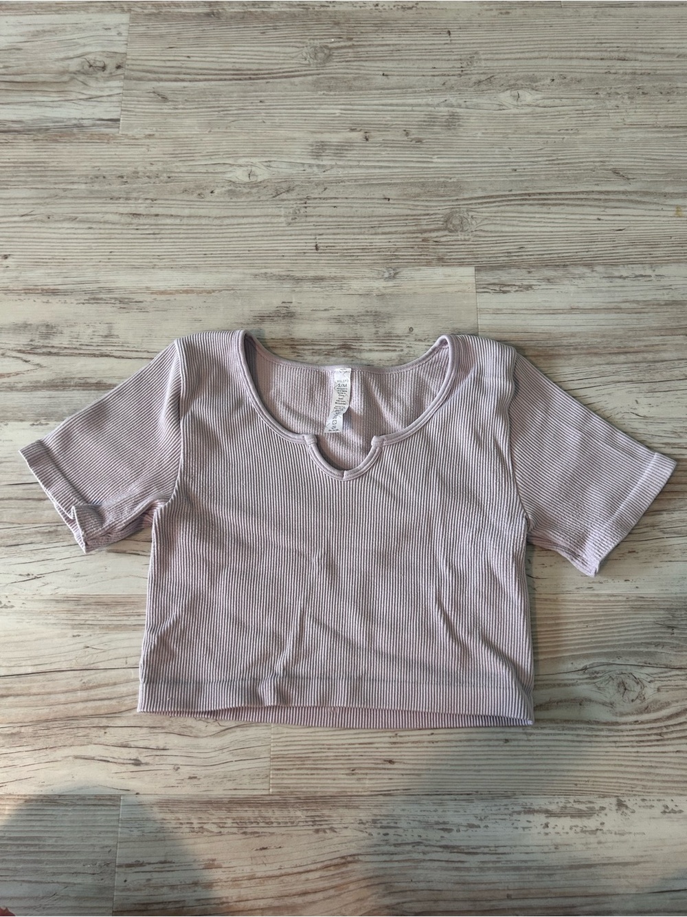 Yelete Ribbed Scoop Cutout Crop Top - Pale Mauve